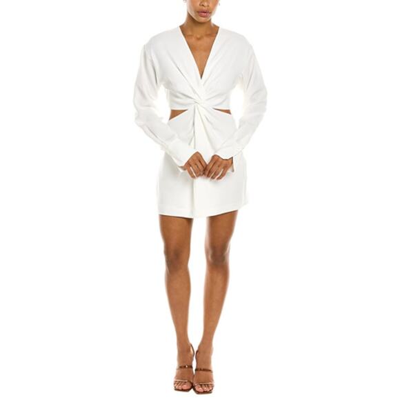A.L.C. Zoey White Crepe Twist Front Long Sleeve Mini Dress Size 6 NWT